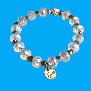 Erimish  Faceted Crystals Beaded Bracelet Logo Tag Stackable Stretch